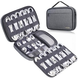 Lacdo Organizador de cables de viaje, estuche de viaje portátil para guardar aparatos electrónicos, organizador de cables de carga de gran capacidad de 6 capas para cables,tarjetas SD y mucho más,Gris