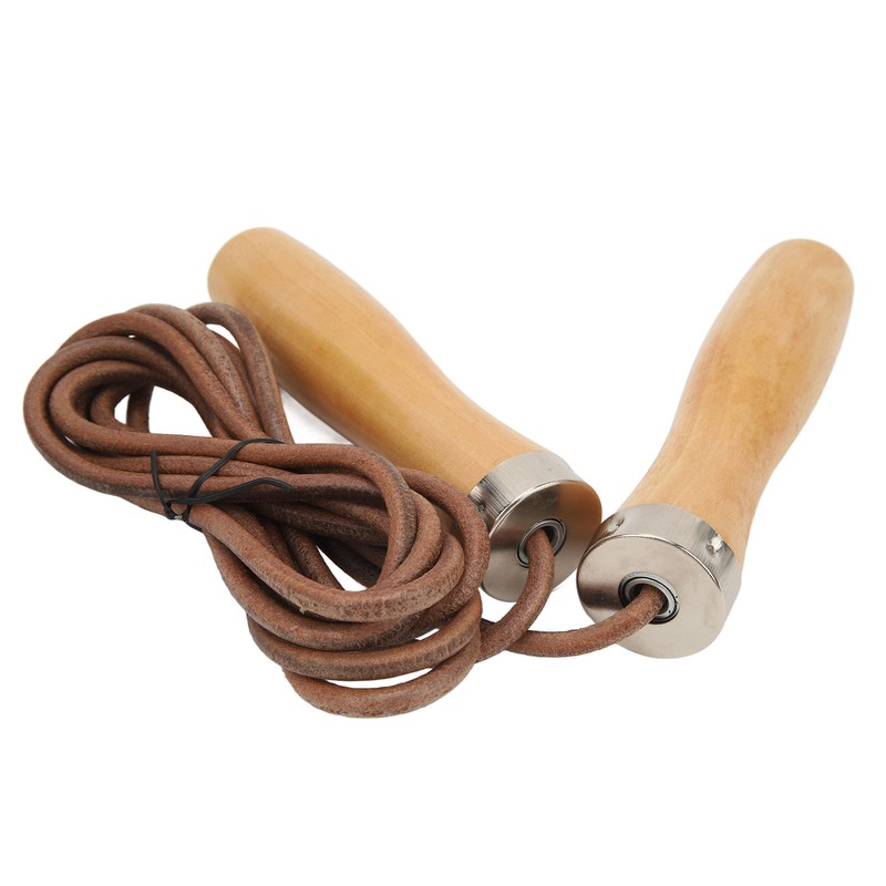 Jump Rope Cowhide Wooden Handle Portable Highly Effective Skipping Rope