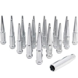 Wheel Accessories Parts Set of 32 Chrome Spiked Solid Metal Lug Nuts M14x1.5 Thread 4.4" Tall Acorn Spike Lug Nut y Chevy Silverado 1500 1999-2023, Ford F150 2015-2023, Ram 1500 2019-2023