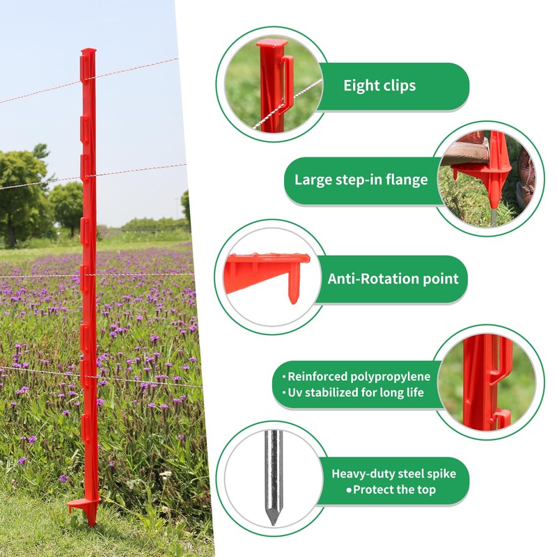 Zoiut 25 Pack Electric Fence Posts,48 Inch/4FT Step-in Plastic Posts
