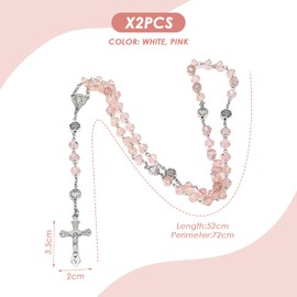 2 Pieces Baptism Rosary Necklace, Cross Pendant Necklace, Pearl Necklace, Prayer Tool, Decorative Necklace