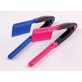 Hair Straightening Comb Haircut Anti-static V Shape Comb Clip Clamp Hairdressing Styling Tools(Red)