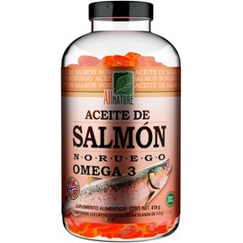All Nature. Aceite de Salmón Noruego Omega 3. 320 Cápsulas. 1300 mg por Porción con EPA y DHA. Suplemento Familiar con Ingredientes Naturales y Alta Pureza