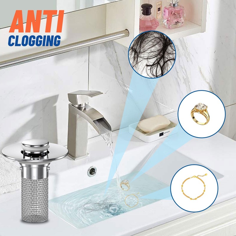 2024 New Pop Up Bathroom Sink Drain Strainer Hair Catcher,