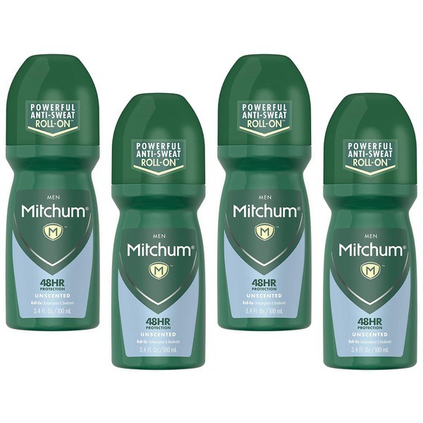 Mitchum Invisible Anti-Perspirant & Deodorant Roll-On, Unscented 3.4 oz (Pack of 4)