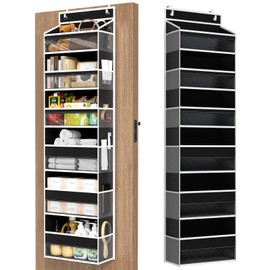 Over The Door Organizer, 6 Shelf Door Hanging Organizers with 6 Large Capacity Pockets, Behind Door Storage Hanging Shelves for Closet Wall Bathroom Bedroom Nursery