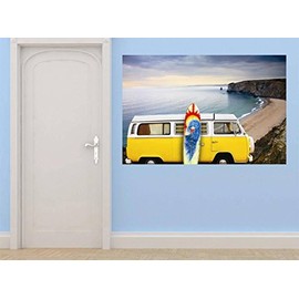 Design With Vinyl Design With Vinyl Wall Decal Hippie Surf Van Motivational Wall Decal for Boys Girls Bedroom - Size: 20 Inch X 30 Inch