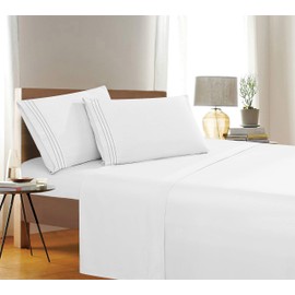 HC COLLECTION 1500 Series Sheet Set, Queen Size, 4pc Deep Pocket, White
