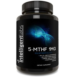 1MG L-5 MTHF by Intelligent Labs, 120 Capsules 4 Months Supply, L-5-methyltetrahydrofolate Activated Folic Acid Supplement as Quatrefolic Acid, Activated Folate