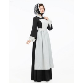 Cosplay.fm Women Pilgrim Civil War Nurse Costume Florence Nightingale Colonial Dress Pioneer Costume with Waist Apron (Black, XL)