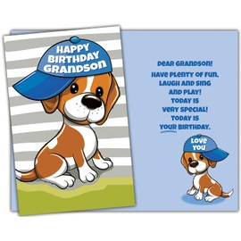Chuck's Card-O-Rama - Happy Birthday Card For Grandson - MADE in USA - Premium Card Stock, Envelope Included - 5" x 7.75" - Packaged in Extra Sturdy Mailer - 95747