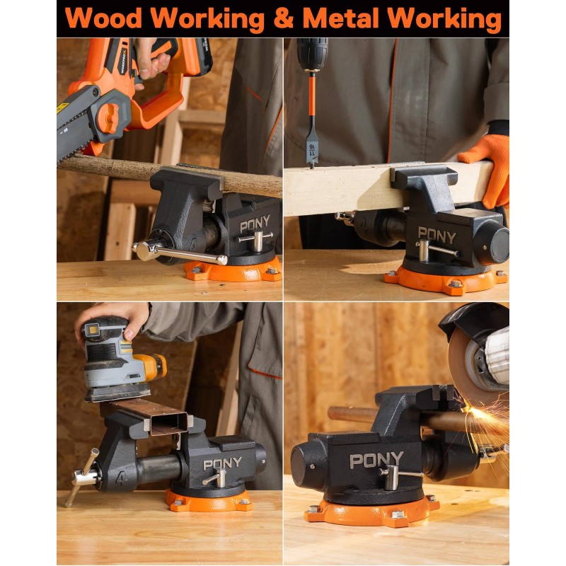 PONY 4" Heavy Duty Bench Vise 4400LBS Clamp Force 360°