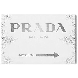 The Oliver Gal Artist Co. Fashion and Glam Wall Art Canvas Prints 'Milan Sign Contemporary' Home DÃ©cor, 36" x 24", Gray, White