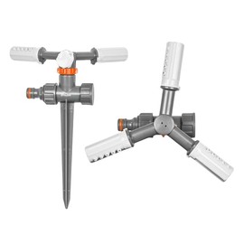 Circular Sprinkler Lawn Sprinkler 3-Arm Rotational Sprinkler White Line with Ground Spike