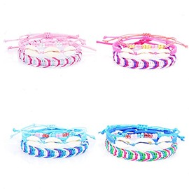 COLORFUL BLING 4 Sets Boho Waterproof Braided String Natural Sea Shell Cowrie Bracelet Bohemian Beads Seashell Wrap Strand Bracelets for Women Friendship Jewelry-3shell
