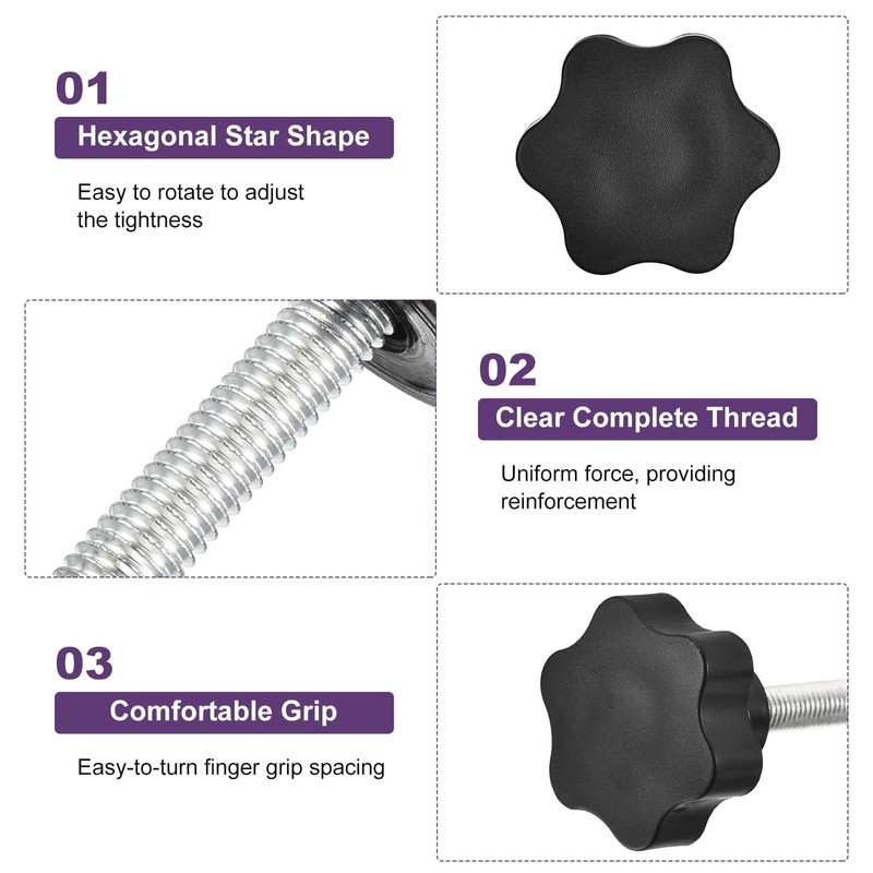 sourcing map 1Pcs Star Knobs, M12x35mm Plastic Hex Shaped Clamping