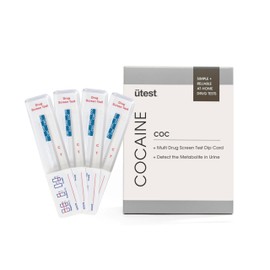 UTest COC 150 ng/ml (paquete de 4) Tiras de prueba de drogas para el hogar, fácil de usar, kit de prueba de cocaína de baja detección, solo uso