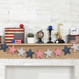 VitalCozy 9.8ft Patriotic Banner Vintage 3D 4th of July Star Garland Red White and Blue Decorations Pre-assembled Soft Fabric Banner for Memorial Day Veterans Day Independence Day Party Decor