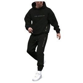 GORGLITTER Men's 2 Piece Sweatsuits Letter Graphic Long Sleeve Hoodie and Sweatpants Set Jogging Athletic Suits Black XX-Large