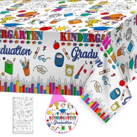 Giant Kindergarten Graduation Coloring Tablecloth for Kids - Kindergarten Graduate Theme Party Decorations Disposable Table Cover for Preschool Class of 2025 Kids Graduation Party Supplies 54x108 Inch