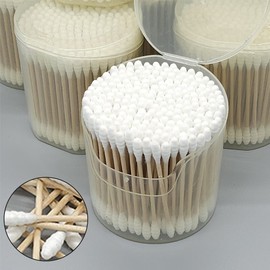 Cylindrical Wooden Cotton Swabs, Spiral Tip, 200 Count, One-Touch Dispenser Birch Wood 13ea