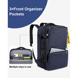 Vancropak Personal Item Backpack for Airlines, Expandable Travel Backpack with 3 Packing Cubes, TSA Flight Approved Carry on Travel Bag, Large Water Resistant Luggage Suitcase bag for Men Women, Blue