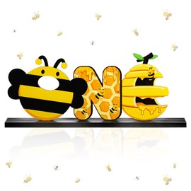 Bee ONE Letter Sign Wooden Table Centerpieces, Summer First Honey Bee Day Photo Prop Table Centerpieces Decorations for Boys Girls Baby Shower Sweet 1st Theme Birthday Party Supplies