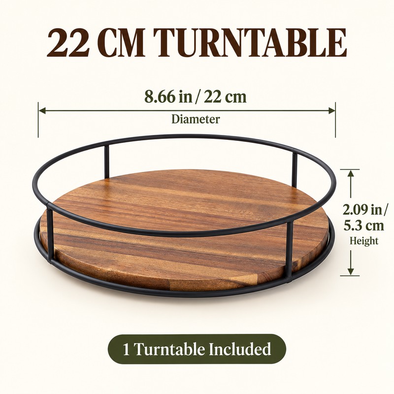Acacia Wood Lazy Susan Turntable, 360° Rotating Kitchen Countertop Organizer