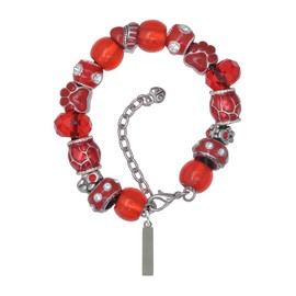 Delight Jewelry Stainless Steel Rectangular Blank Tag - Red Paw Print Bead Bracelet, 7"+2"