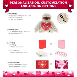 DolliBu I Love You Plush Super Soft Sloth - Cute Stuffed Animal Sloth with Red Heart Plush for Valentines, Anniversary, Romantic Date, Boyfriend, or Girlfriend Gift - 7.5 Inches