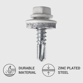 Marcopol Metal Roofing Screws 4.8 x 19 mm Self-Drilling Screws with EPDM Washers, Painted Hex Washer Head, Tapping Screw (25, RAL 9010), White (RAL 9010)