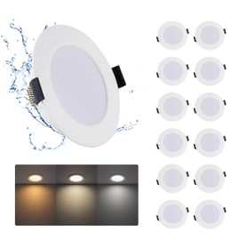 Grebeam Pack of 12 7 W LED Recessed Spotlights, 230 V, Flat, 630 lm LED Spot Bathroom, Warm White, Neutral White, Cool White, 3000 K/4000 K/6000 K, Ceiling Spotlights, Cut-Out Hole Size: φ95-110 mm