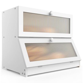 LOHASOK Double Layer Bamboo Bread Box for Kitchen Counter-Large Capacity Bread Storage Container Farmhouse Bread Box with Window Bread Holder (White)