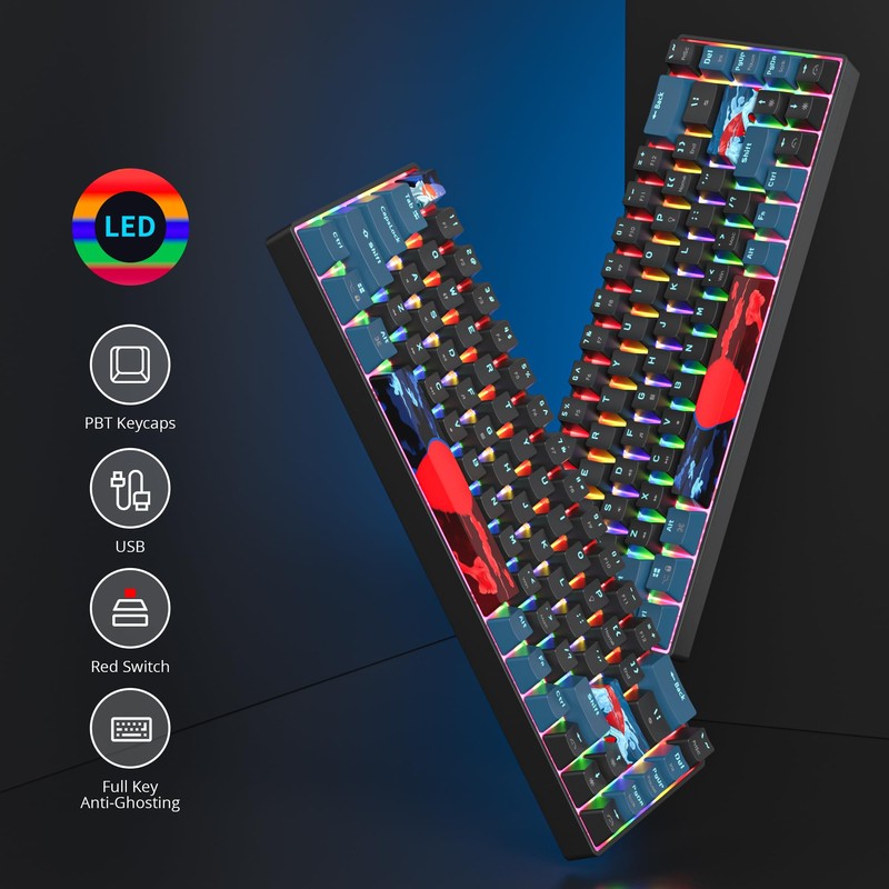 Ussixchare 60 Percent Gaming Keyboard 68 Keys Mechanical Keyboard Rainbow