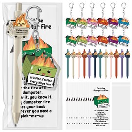 Sayglossy 12 Sets Christmas Dumpster Fire Gifts Funny Ballpoint Pens Acrylic Keychains and Bookmarks Employee Emotional Support Appreciation Gifts Bulk for Office Coworkers Staff Team
