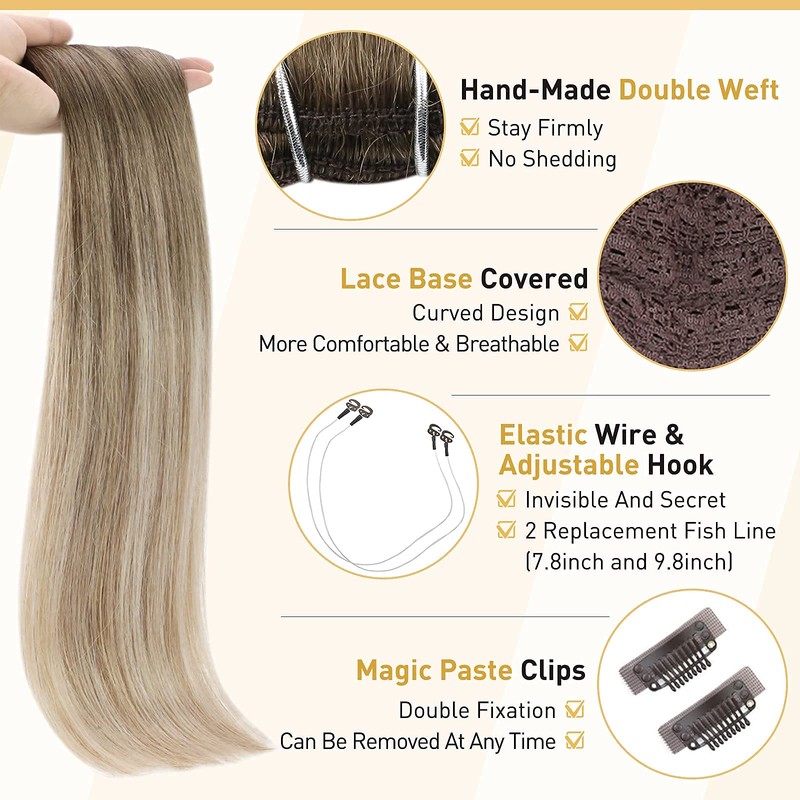 Fshine Headband Hair Extensions Human Hair 12 Inch Wire Hair