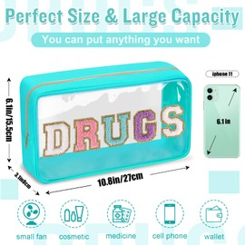 izuzta - Bolsa de maquillaje de chenilla con letras transparentes para viajes, pequeña y preparada, DROGS-Verde, Style B