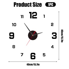 Sangcca DIY 3D Silent Motion Wall Clock Modern Design Digital Wall Clock Decoration for Kitchen Living Room Bedroom - Easy Assembly Black