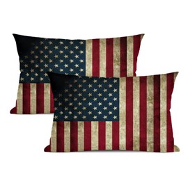 BEITUOLA American Flag Lumbar Throw Pillow Covers 12x20 Set of 2 Vintage Flag Decorative Pillow Covers Outdoors Pillowcase Cushion Case Farmhouse Home Decor for Sofa Couch Bed