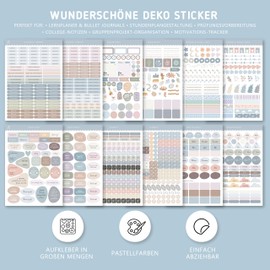 BIROYAL 12 Sheets Sticker Set for Students and Students, Over 1000 Bullet Journal Stickers Student, Stickers School for Study Planner & Student Calendar, Study Must Haves, Calendar Stickers