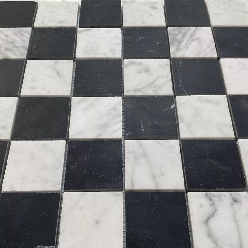 Stone Center Online C251XH Carrara White Black Marble Checkerboard Chess