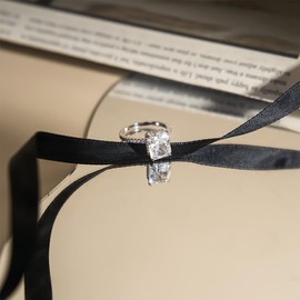 QUEENOU Engagement Rings for Women, Rectangular Cut 3CT Cubic Zirconia Wedding Rings, 925 Sterling Silver with 18K White Gold Plated Promise Rings for Her (Type 2, 8)