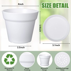 Mumufy 54 Pack 4 Inch Plant Pots Bulk Small Planter with Drainage Hole and Saucer Small Plastic Plant Pots for Flowers Succulent Cactus and All House Plants Indoor (White)