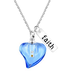 Mayfaith Blue Hollow Glass Peach Shaped Mustard Seed Pendant Necklace, Faith Stainless Steel Can Open Perfume Bottle Necklace, Which Is The Best Gift for Relatives and Friends or Yourself YA4634-Blue