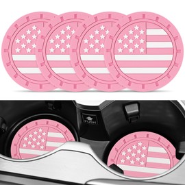JUSTTOP Car Cup Holder Coaster,American Flag Non-Slip Insert Car Cup Coaster,Car Accessories Interior for Women and Man,4 Pack Pink