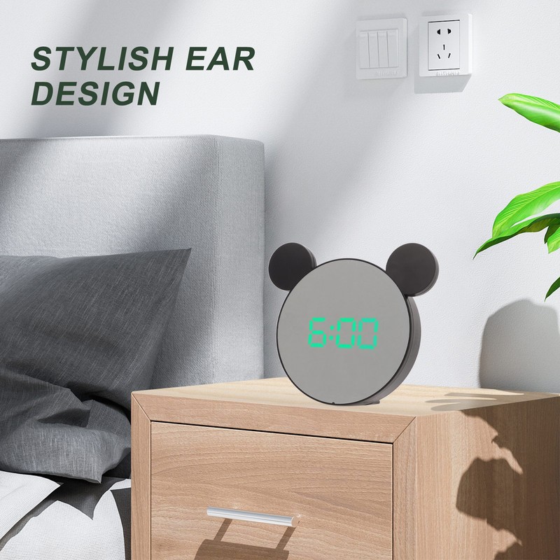 Mirror Alarm Clock 2 Level Brightness Adjustment Ear Design LED