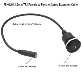 PENGLIN 2PCS 3.5mm TRS Panel Mount Audio Extension Cable - 1/8" Female to Female Stereo Threaded Locking Adapter - Secure Mount for Car, Marine, Home Audio Systems (9.84in/25cm)