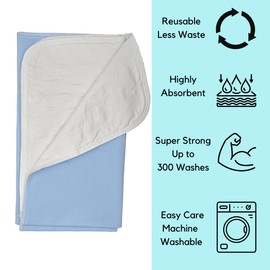 Bed Pad Washable Incontinence Underpad - Heavy Duty, Absorbent Stain Masking Urinary Mattress Protector - Reusable Dry Bed Wetting Premium Protection for Seniors, Children 32 x 34 - 4 Pack Blue 6oz