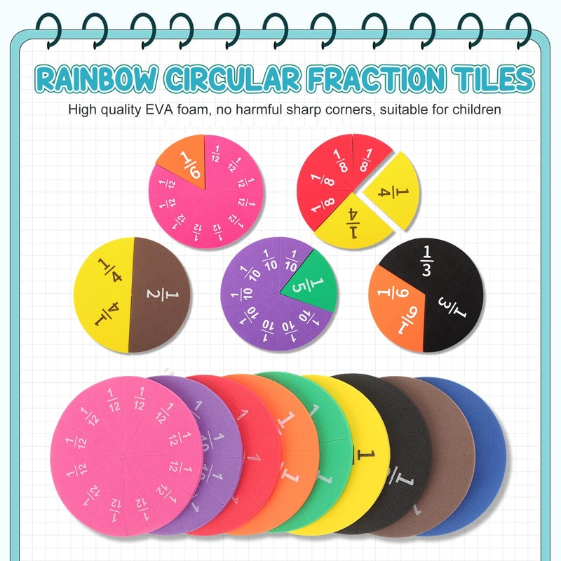 Sayglossy 12 Sets Fraction Set for Math Classroom Fractions Manipulatives
