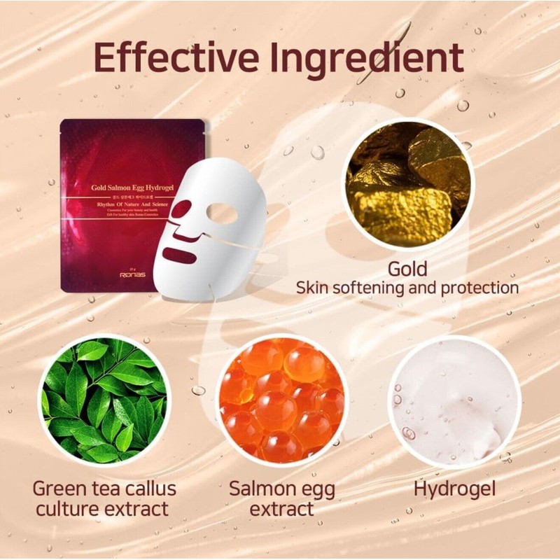 Ronas Gold Salmon Egg Hydrogel Mask Pack 10ea Contains Green